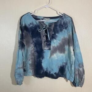 Entro Womens Oversized Small Tie-dye Cropped Peasant Style Shirt Long Sleeve